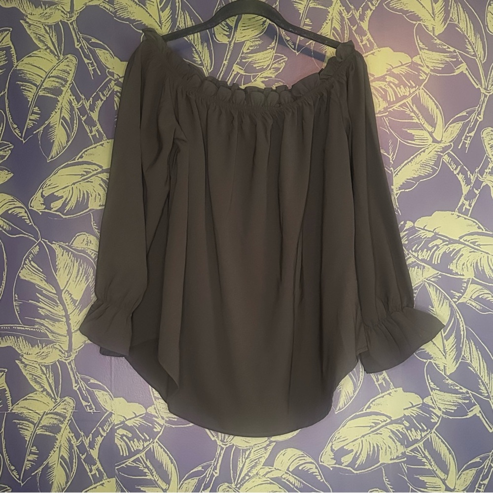 Women's Off Shoulder Top Ruffle Long Sleeve Chiffon Blouse